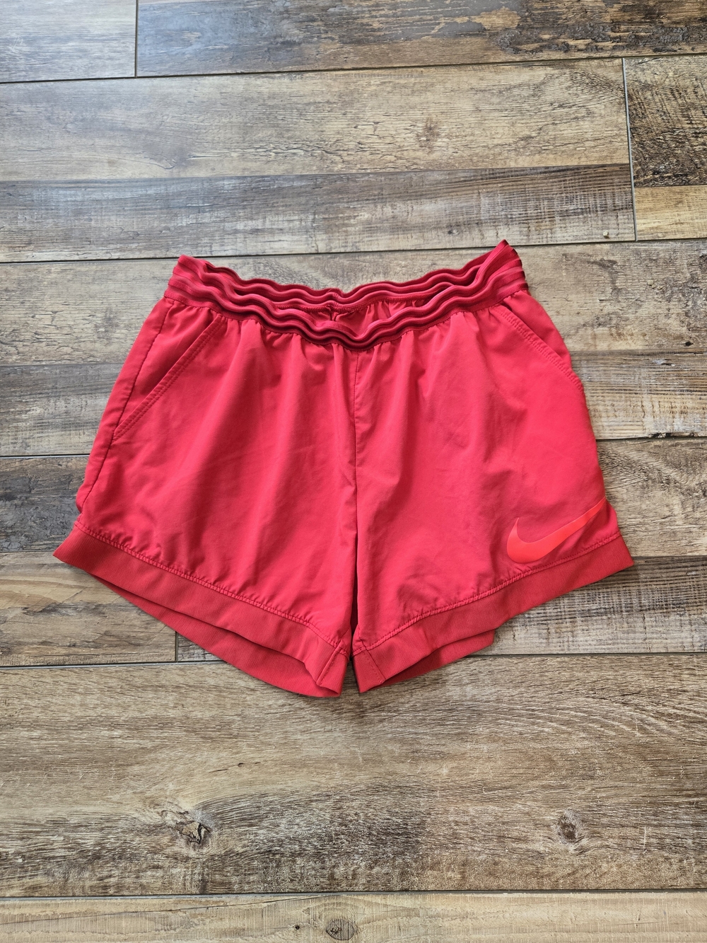 Nike Women’s Bright Red Athletic Shorts with Ruffled Waist